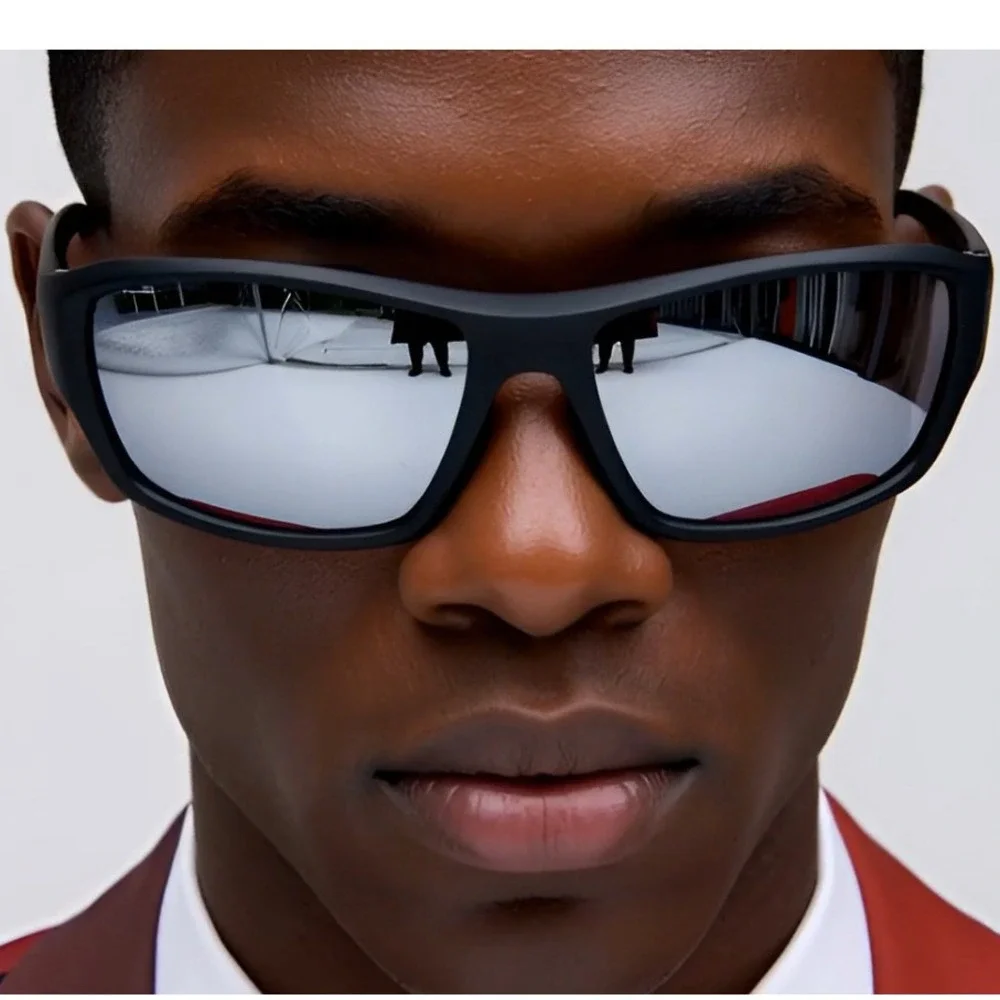 Sport Sunglasses‎ Men Black Frame Silver Mirror Lens Driving Fishing Golfing New